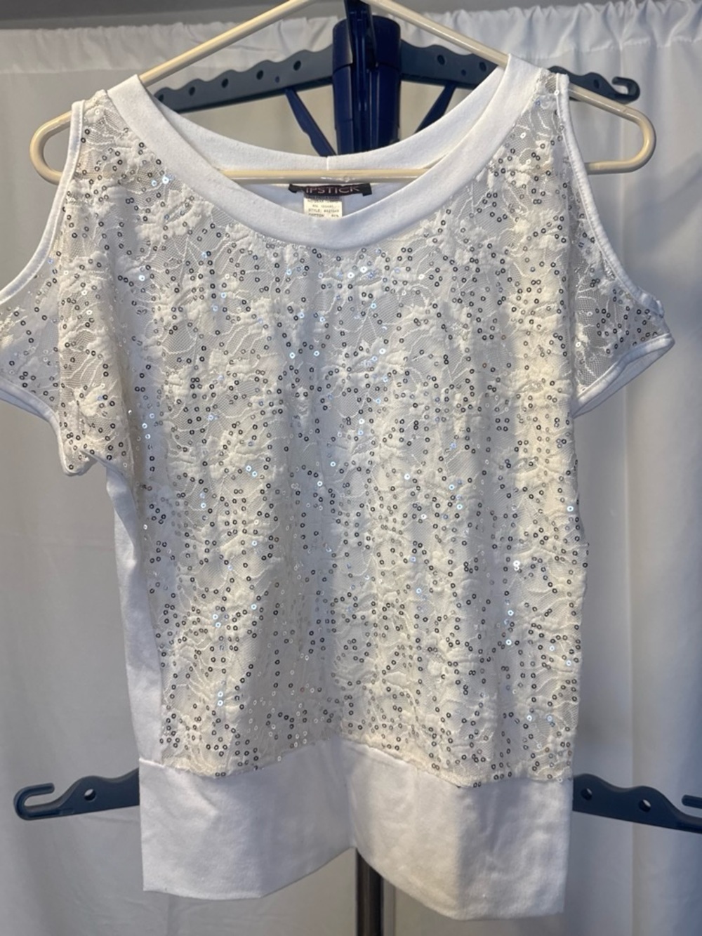Lipstick - Boutique White Sequin Cold-Shoulder Women's Top